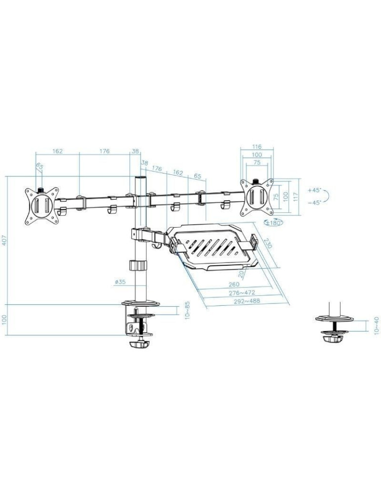 Soporte de Mesa para 2 Monitores y 1 Portátil TooQ DB1202TN-B/ Giratorio/ Inclinable/ hasta 9kg