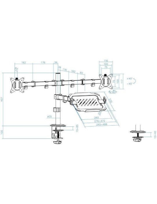 Soporte de Mesa para 2 Monitores y 1 Portátil TooQ DB1202TN-B/ Giratorio/ Inclinable/ hasta 9kg