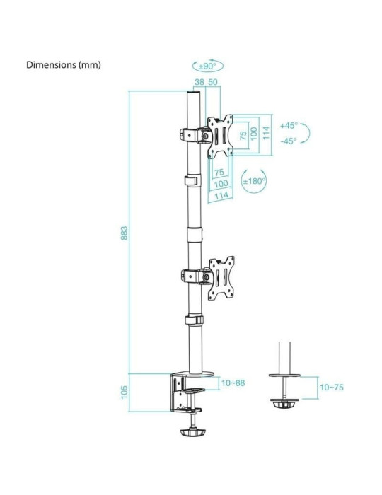 Soporte de Mesa para 2 Monitores TooQ DB1233TNV-B/ Giratorio/ Inclinable/ hasta 8kg
