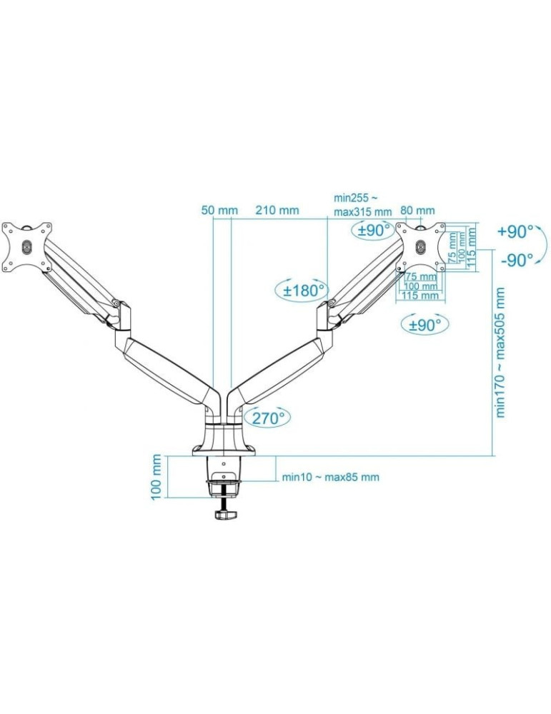 Soporte de Mesa para 2 Monitores TooQ DB3132TNR-S/ Giratorio/ Inclinable/ hasta 9kg