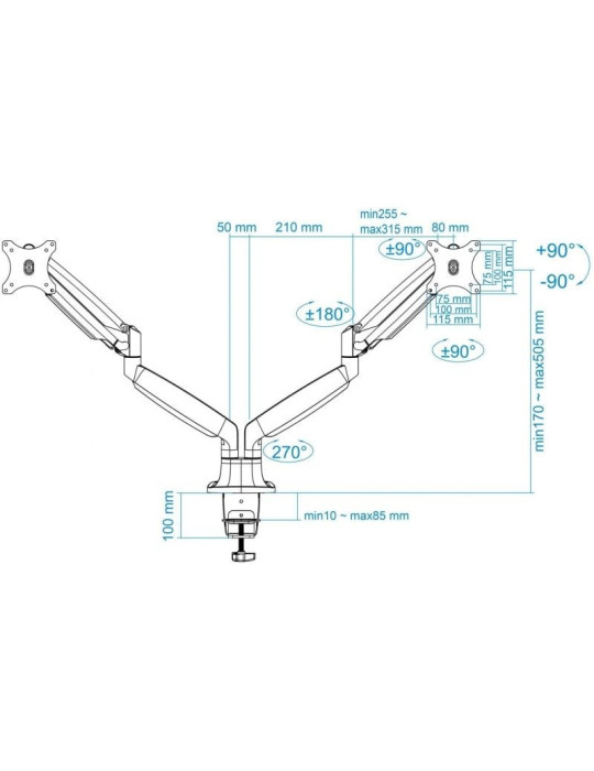 Soporte de Mesa para 2 Monitores TooQ DB3132TNR-S/ Giratorio/ Inclinable/ hasta 9kg