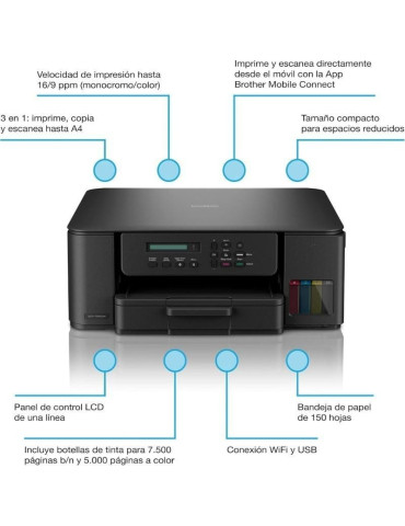 Multifunción Recargable Brother DCP-T580DW WiFi/ Dúplex/ Negra 2
