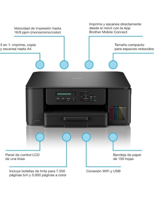 Multifunción Recargable Brother DCP-T580DW WiFi/ Dúplex/ Negra