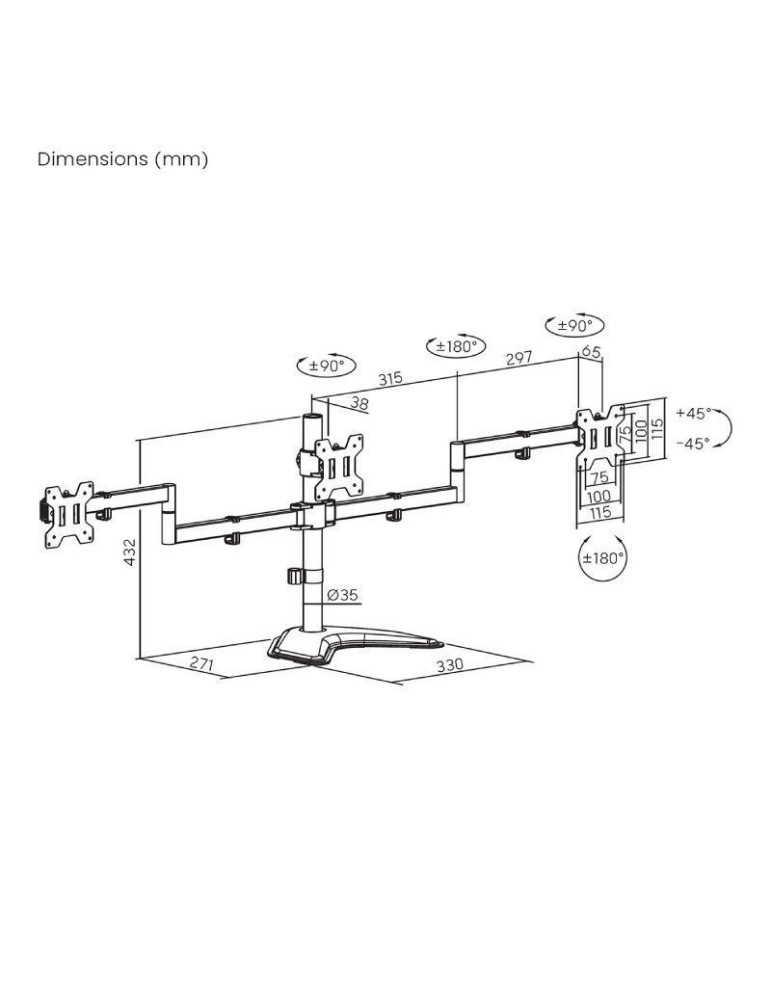 Soporte de Sobremesa para 3 Monitores Aisens DT27TSR-287/ Giratorio/ Inclinable/ hasta 10kg