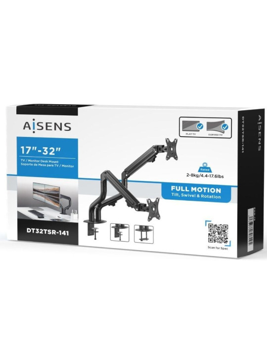 Soporte de Mesa para 2 Monitores Aisens DT32TSR-141/ Giratorio/ Inclinable/ hasta 8kg