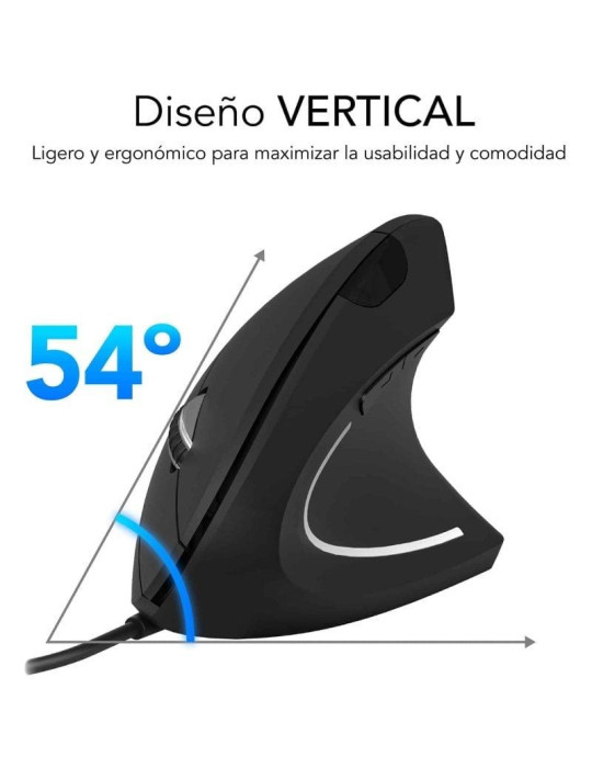 Ratón Vertical Subblim Glide Vertical Ergo Wired/ Hasta 1600 DPI/ Negro