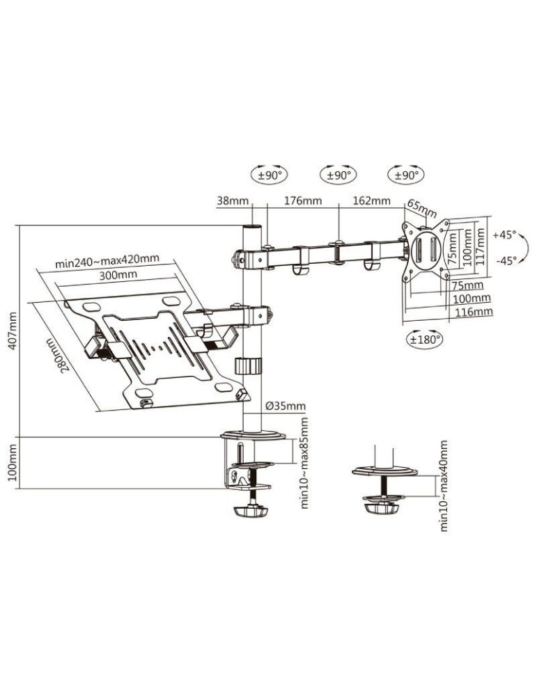 Soporte de Mesa Orientable/ Inclinable DTL32TSR-193 para TV y Portátil de 17-32"