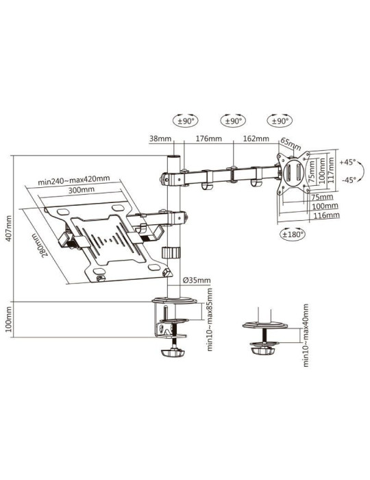 Soporte de Mesa Orientable/ Inclinable DTL32TSR-193 para TV y Portátil de 17-32"