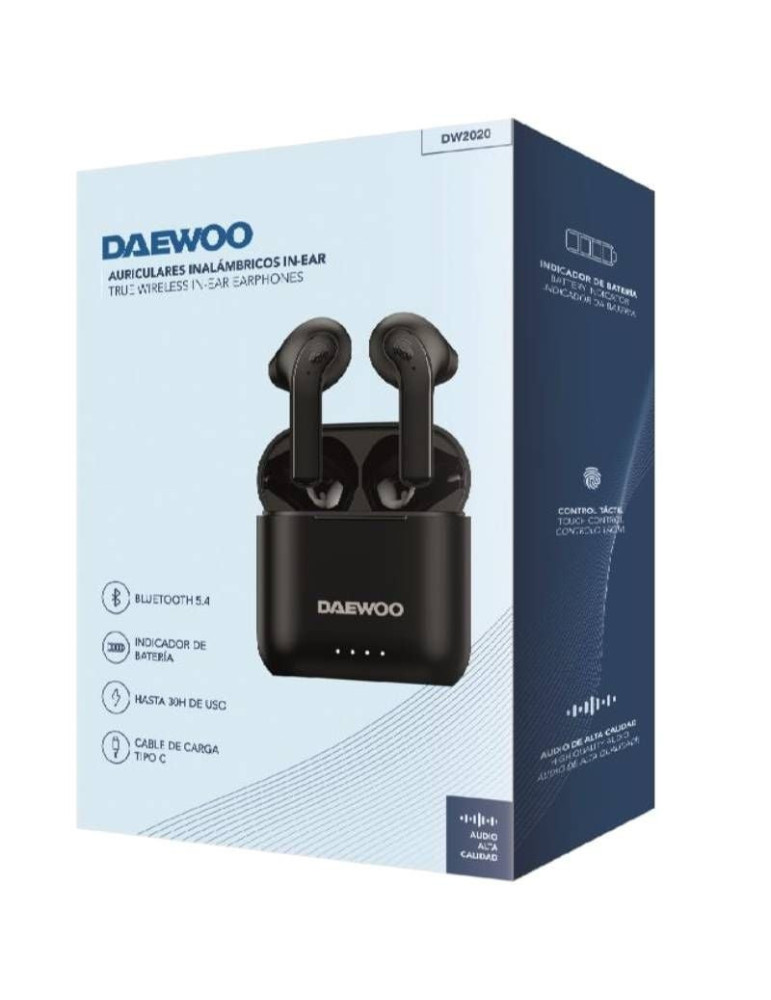 Auriculares Bluetooth Daewoo DW2020 con estuche de carga/ Autonomía 5h/ Negros