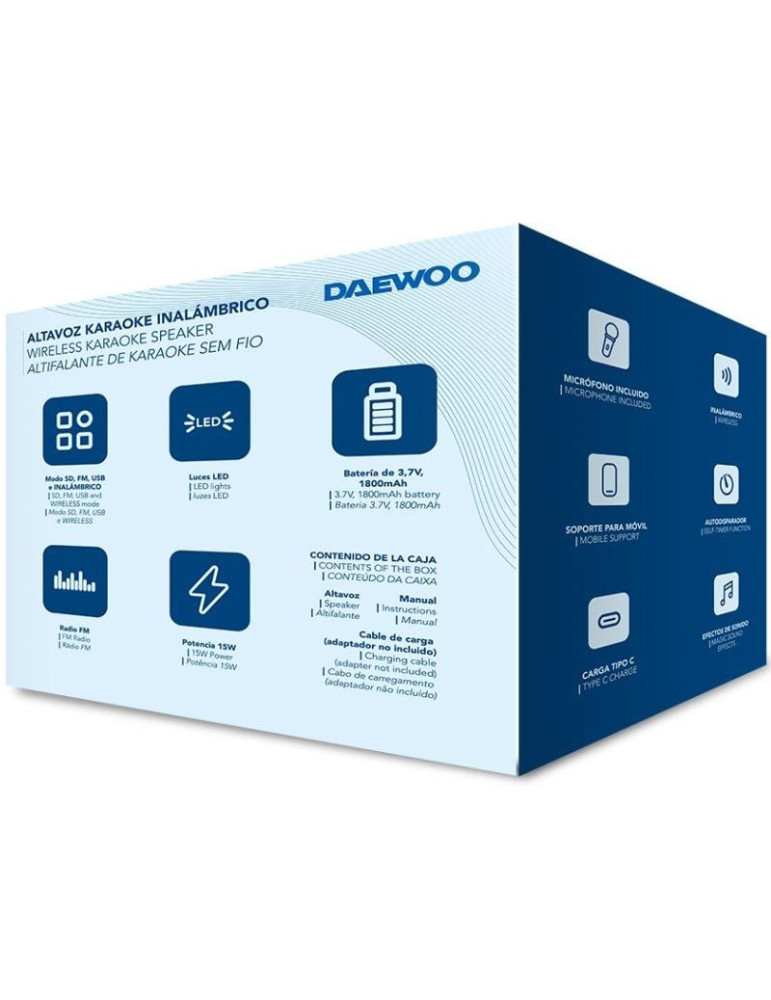 Altavoz con Bluetooth Daewoo Karaoke DW3008/ 15W/ 1.0