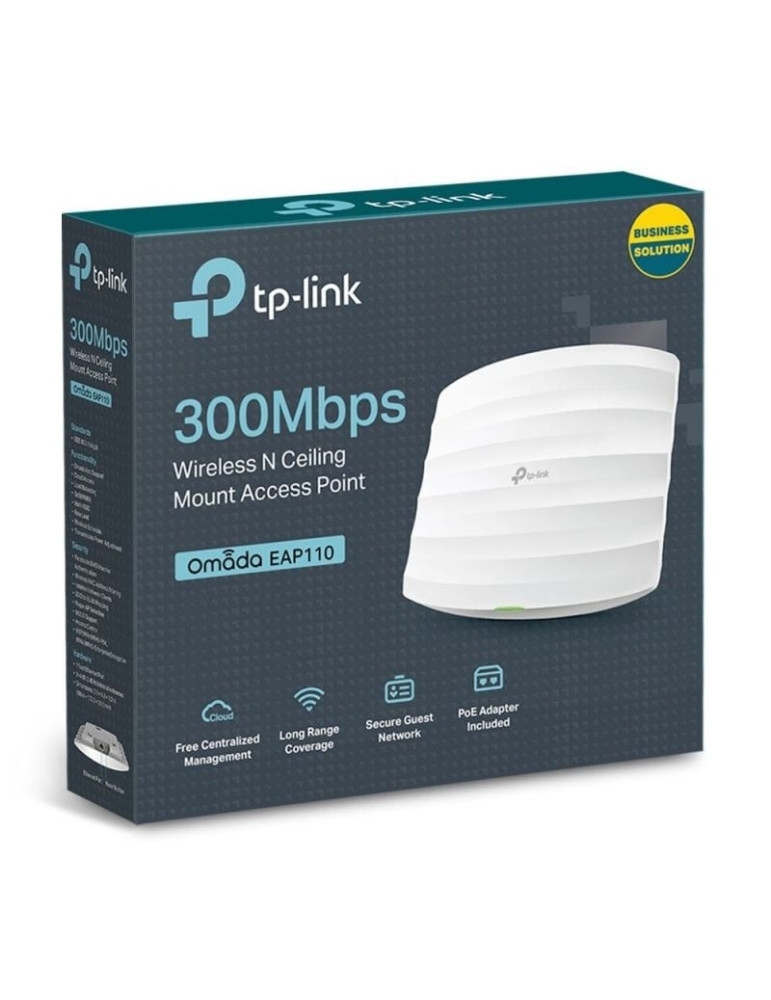 Punto de Acceso Inalámbrico TP-Link Omada EAP110 PoE 300Mbps/ 2.4GHz/ Antenas de 4dBi/ WiFi 802.11n/b/g