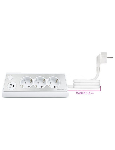 Regleta con Interruptor Nanocable 10.37.0013-W/ 3 Tomas de Corriente/ 1 USB/ 1 USB Tipo-C/ Cable 1.5m/ Blanca 2