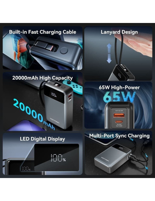 Powerbank 20000mAh Vention FHYB0/ 65W/ Gris