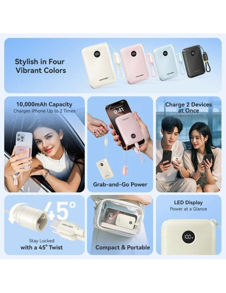 Powerbank 10000mAh Vention FKAN0-C/ 22.5W/ Gris