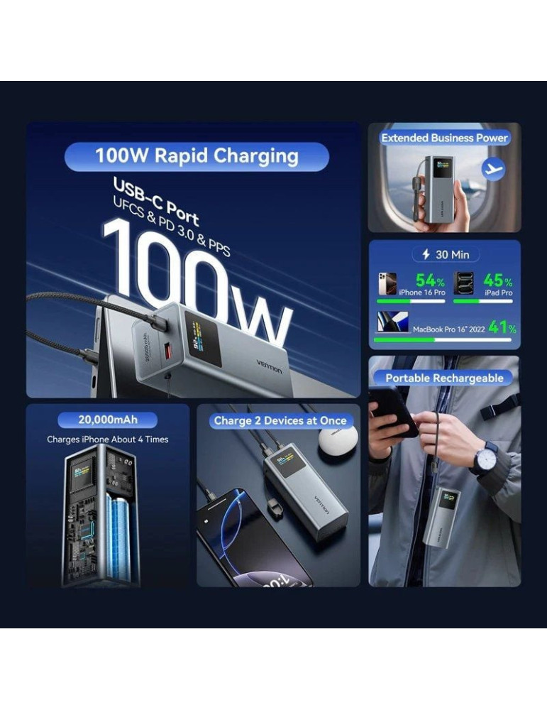 Powerbank 20000mAh Vention FKCH0/ 100W/ Gris