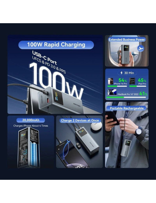 Powerbank 20000mAh Vention FKCH0/ 100W/ Gris