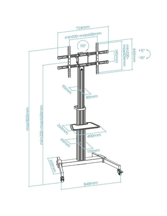 Soporte de Suelo Inclinable/ Ajustable con Ruedas TooQ FS1886M-B para TV de 37-86"/ hasta 50kg