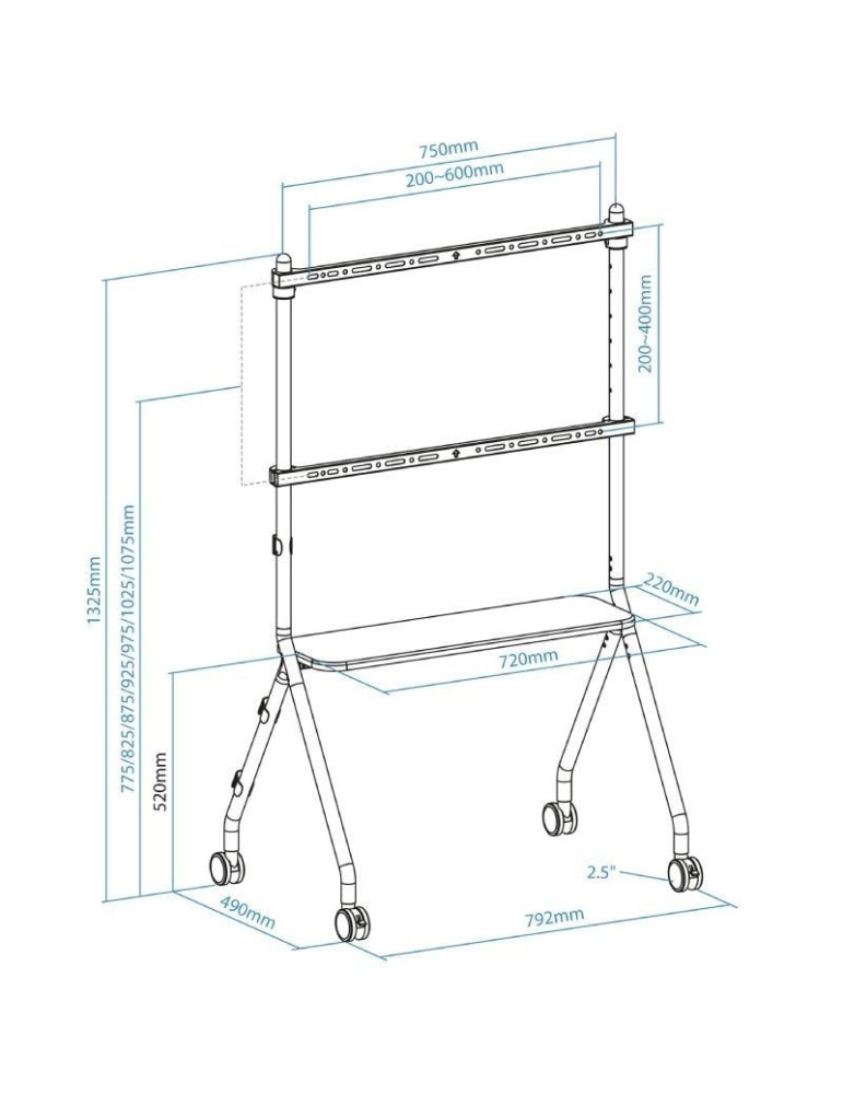 Soporte de Suelo con Ruedas TooQ iLOVE FS20207M-W para TV de 49-80"/ hasta 50kg