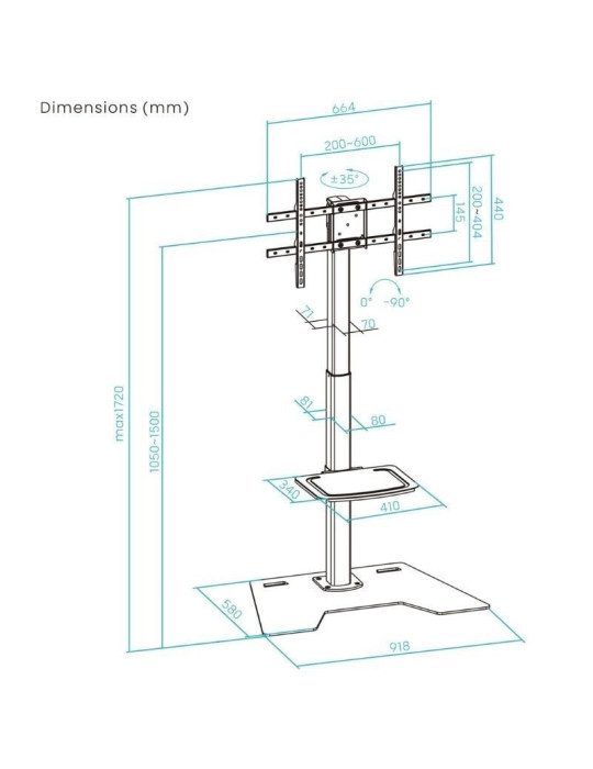 Soporte de Suelo Rotatorio/Ajustable TooQ FS2284M-B para TV de 37-70"/ hasta 70kg