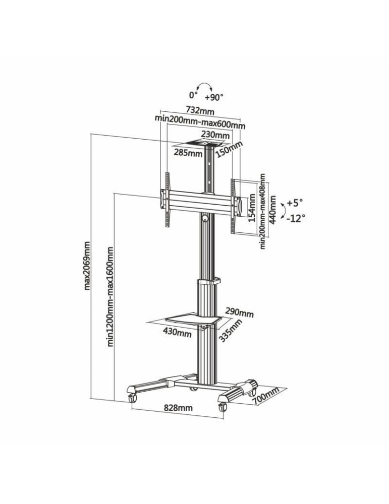 Soporte de Suelo Inclinable con Ruedas Aisens FT70TRE-037 para TV 37-70"/ hasta 50kg