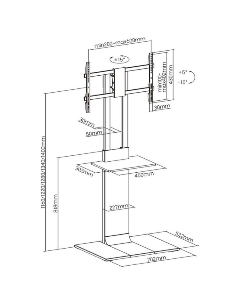 Soporte de Suelo Inclinable/ Giratorio con Bandeja DVD Aisens FT86TSE-401 para TV de 37-86"/ hasta 50kg