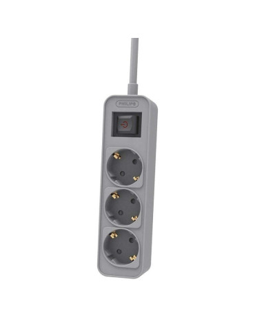 Regleta con Interruptor Philips CHP2134G/ 3 Tomas de corriente/ Cable 1.5m/ Gris