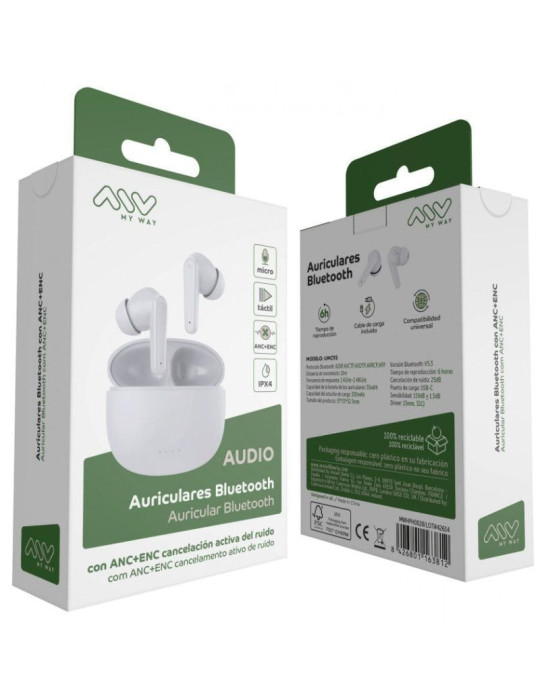Auriculares Bluetooth Myway MWHPH0028 con estuche de carga/ Autonomía 6h/ Blancos
