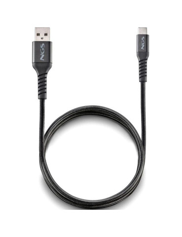 Cable USB 2.0 NGS KNOT-AC/ USB Macho - USB Tipo-C Macho/ 480Mbps/ 1m/ Negro