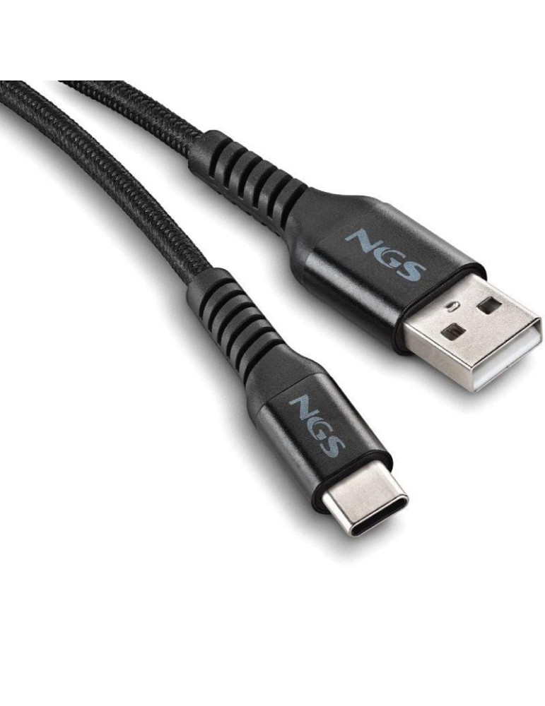 Cable USB 2.0 NGS KNOT-AC/ USB Macho - USB Tipo-C Macho/ 480Mbps/ 1m/ Negro
