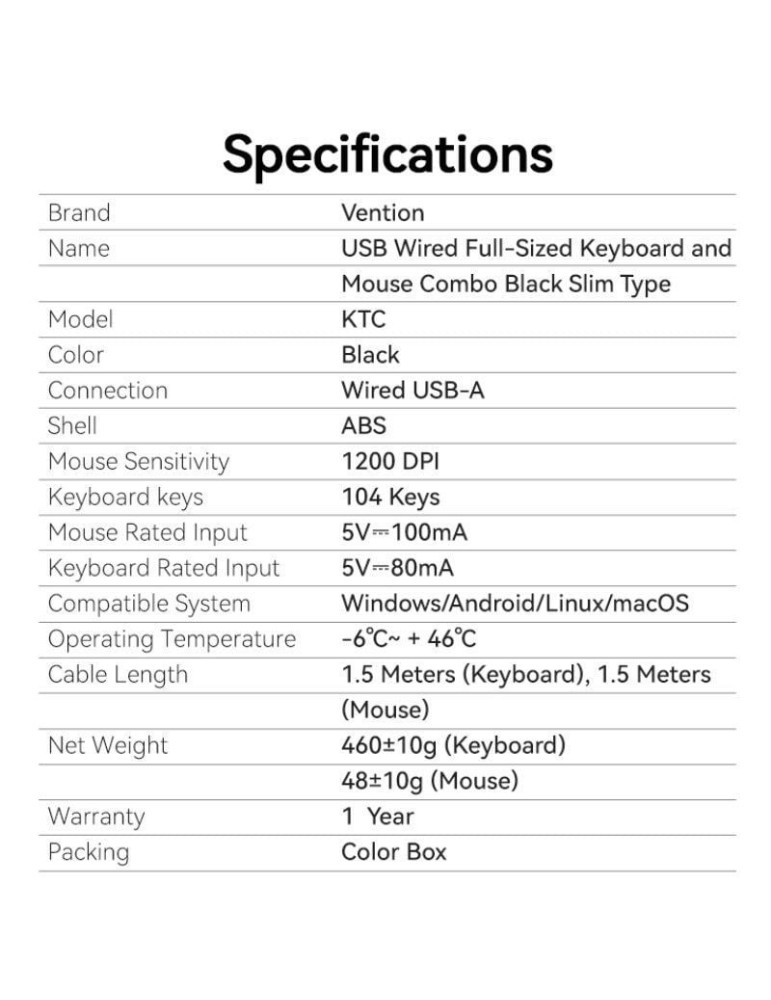 Teclado y Ratón Vention Combo KTCB0-ES