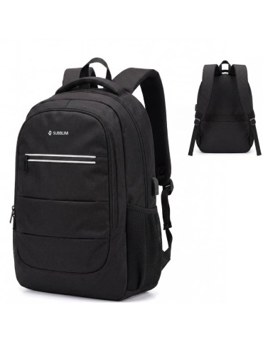 Mochila Subblim City Plus 26L Backpack para Portátiles hasta 16"/ Puerto USB/ Repelente al agua/ Reflectante/ Cinta para Trolley