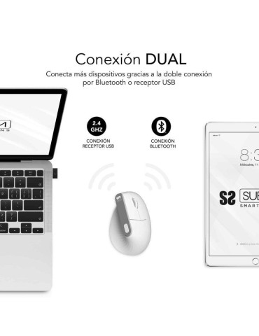 Ratón Vertical Inalámbrico Subblim Nature Vertical Ergo Dual Battery/ Batería Recargable/ Hasta 4000 DPI/ Blanco 2