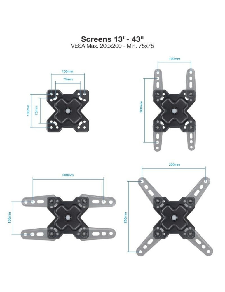 Soporte de Pared Extensible/ Giratorio/ Inclinable TooQ LP1344TN-B para TV de 13-43"/ hasta 20kg