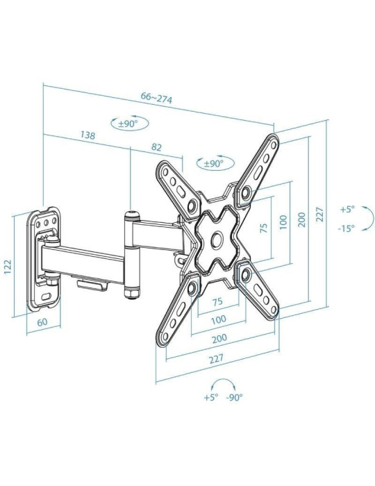 Soporte de Pared Extensible/ Giratorio/ Inclinable TooQ LP1344TN-B para TV de 13-43"/ hasta 20kg
