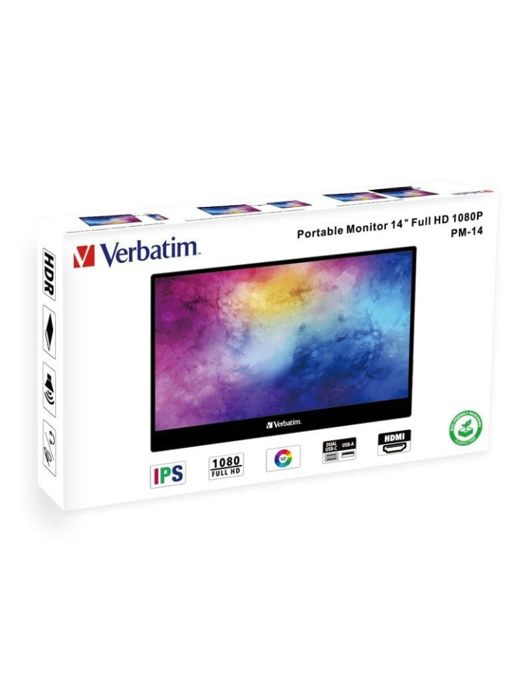 Monitor Portátil Verbatim PM-14 14"/ Full HD/ Multimedia/ Negro