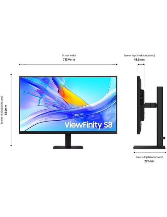 Monitor Profesional Samsung ViewFinity S8 S80UD S32D800UAU 32"/ 4K/ Regulable en altura/ Negro