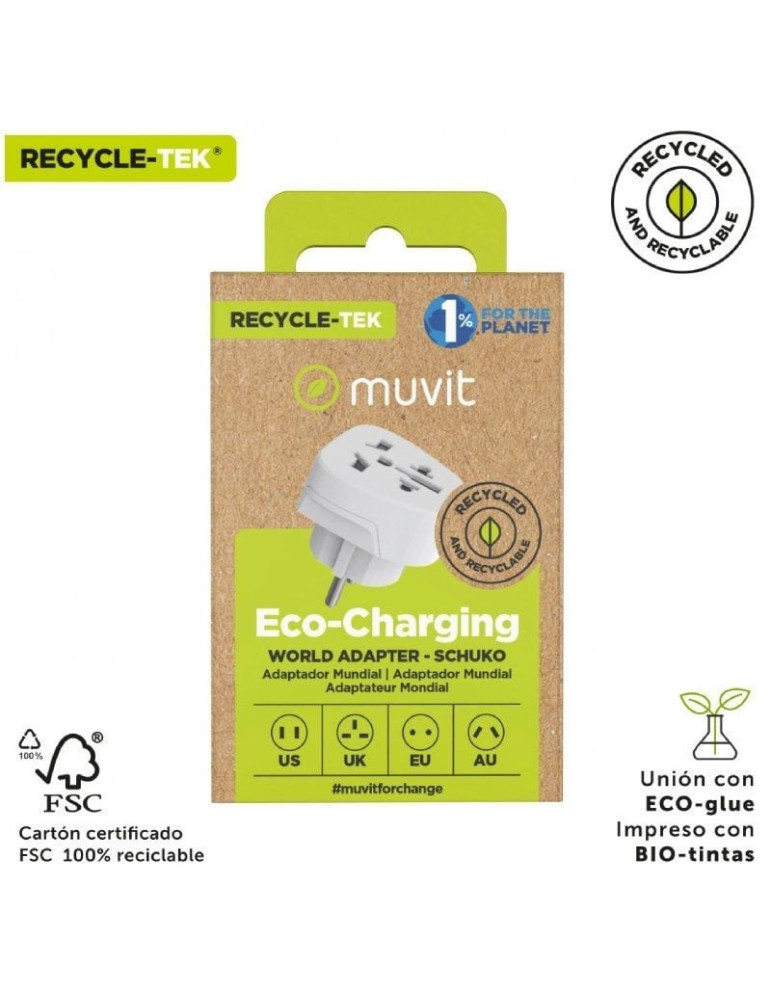 Enchufe Universal Muvit For Change MCADP0007/ 1 Toma de Corriente/ Blanco