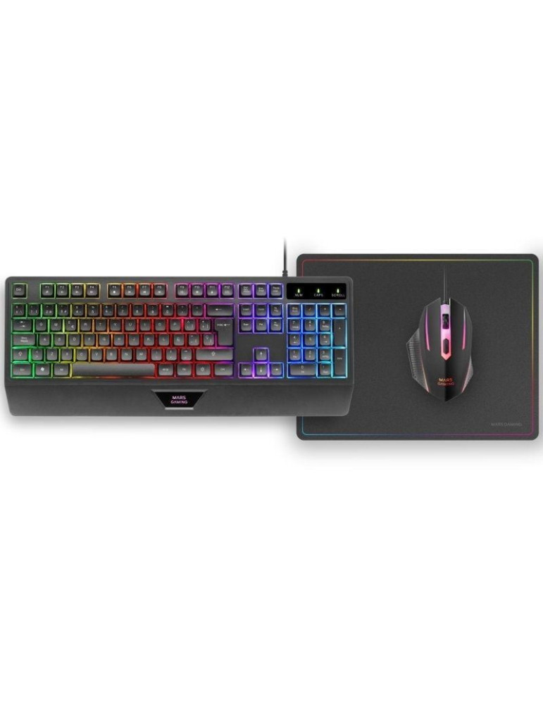 Pack Gaming Mars Gaming MCP124/ Teclado H-MECH  + Ratón Óptico + Alfombrilla/ Negro