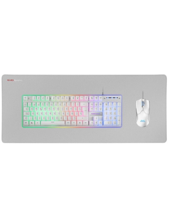 Pack Gaming Mars Gaming MCPX/ Teclado H-MECH  + Ratón Óptico + Alfombrilla/ Blanco