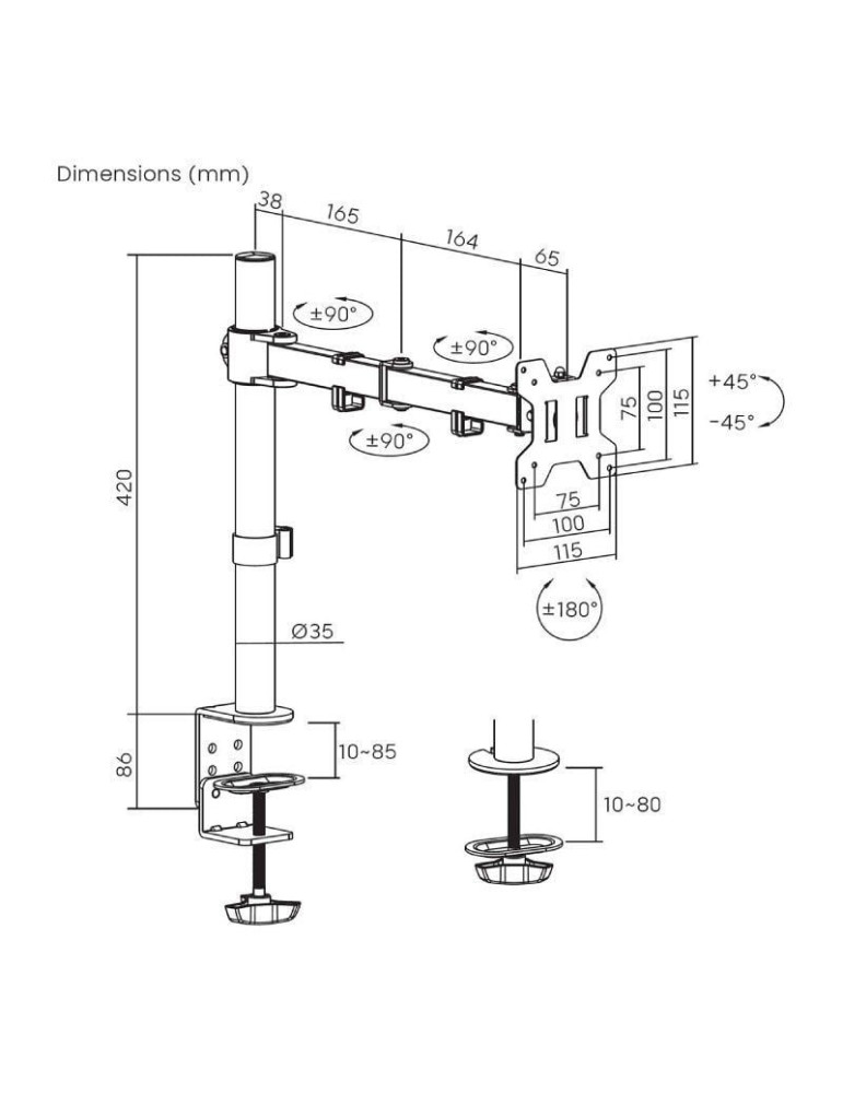 Soporte de Mesa para Monitor Aisens DT32TSR-277/ Giratorio/ Inclinable/ hasta 10kg