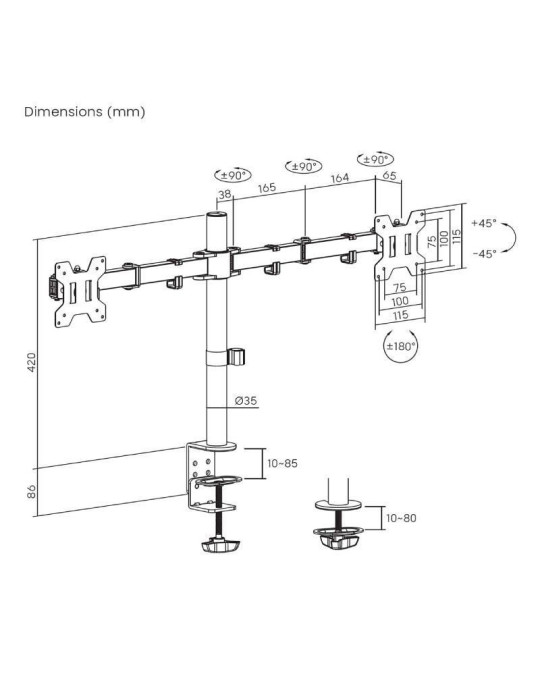 Soporte de Mesa para 2 Monitores Aisens DT32TSR-279/ Giratorio/ Inclinable/ hasta 10kg