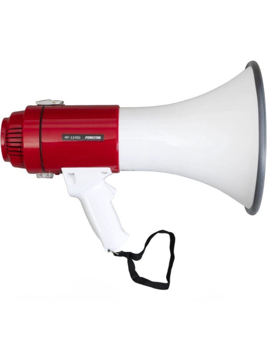 Megáfono con sirena Fonestar MF-114SU/ 25W/ USB/ SD/ a Pilas/ a 12V CC