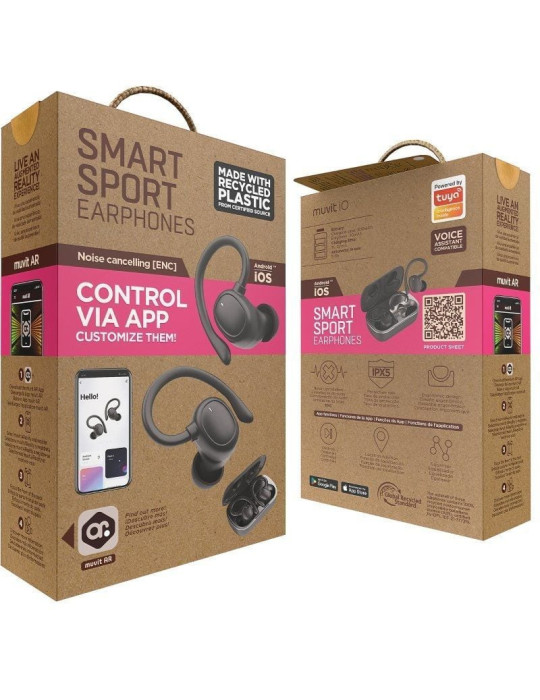 Auriculares Deportivos Bluetooth Muvit iO Smart True Wireless Sport ENC con estuche de carga/ Autonomía 6h/ Negros