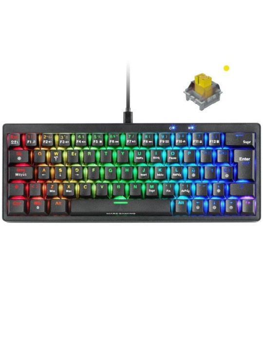 Teclado Gaming Mecánico Mars Gaming MKMINIPRO/ Switch Amarillo