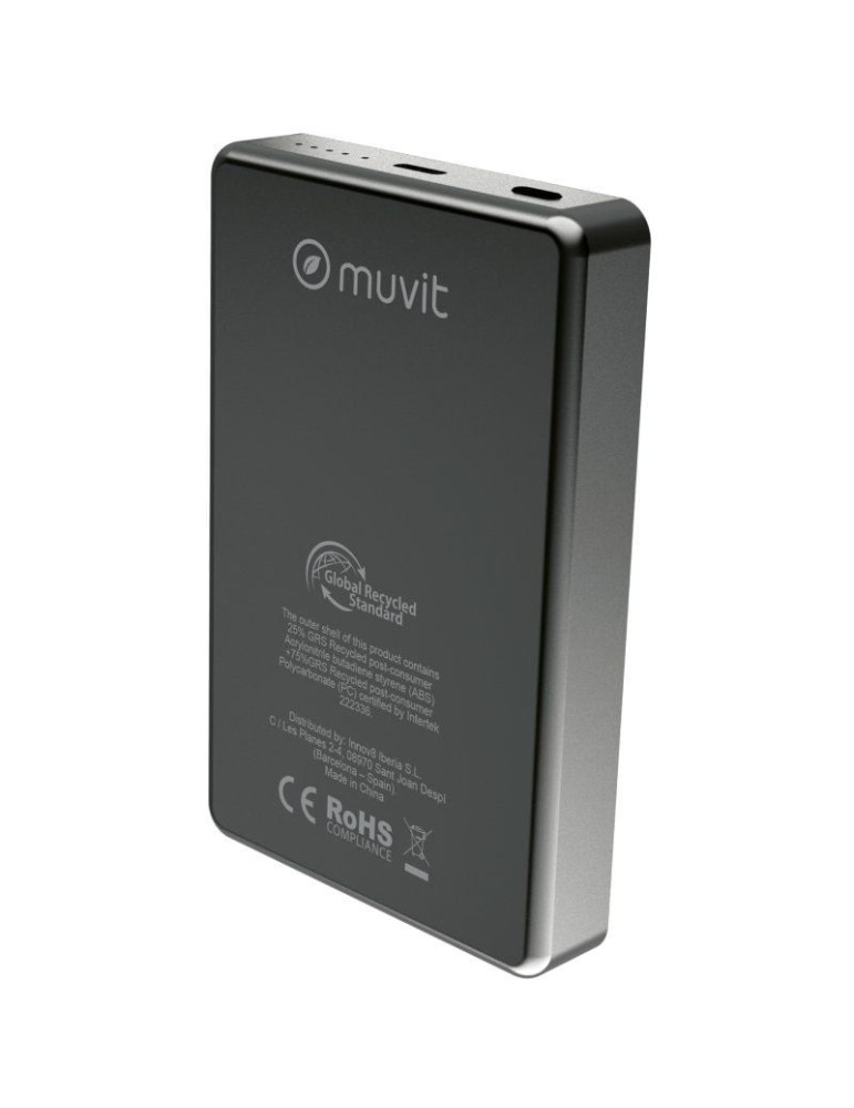 Powerbank 10000mAh Muvit For Change MCCHP0010/ 20W/ Wireless/ Negra/ Incluye Cable USB Tipo-C
