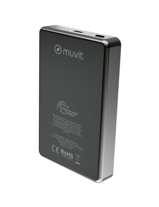 Powerbank 10000mAh Muvit For Change MCCHP0010/ 20W/ Wireless/ Negra/ Incluye Cable USB Tipo-C