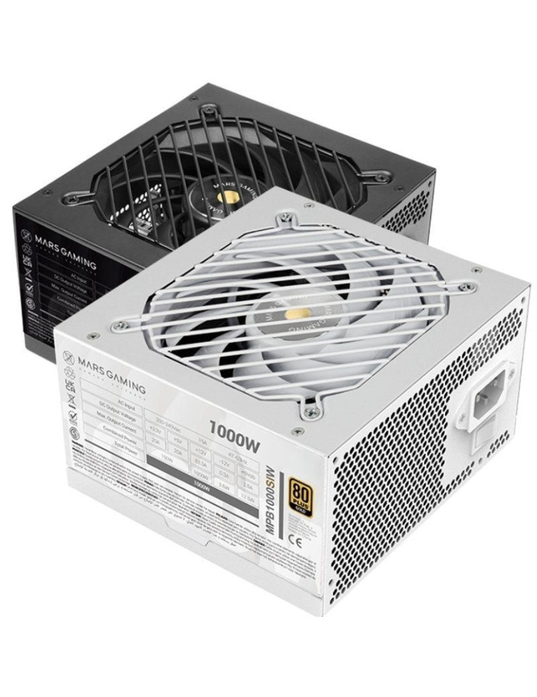 Fuente de Alimentación Mars Gaming MPB1000SI/ 1000W/ Ventilador 14cm/ 80 Plus Gold/ Blanca