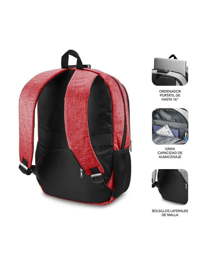 Mochila Subblim Urban Lock para Portátiles hasta 16"/ Puerto USB/ Antirrobo/ Roja