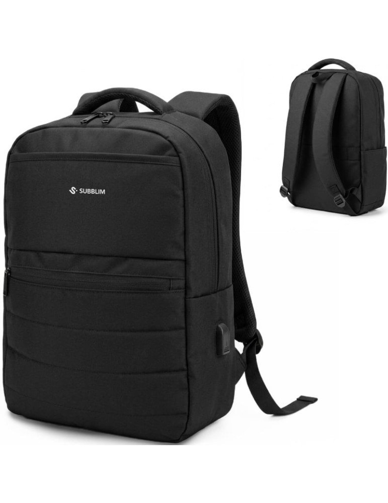 Mochila Subblim Compact Backpack 15L para Portátiles hasta 15.6"/ Repelente al agua/ Cinta para Trolley/ Negra