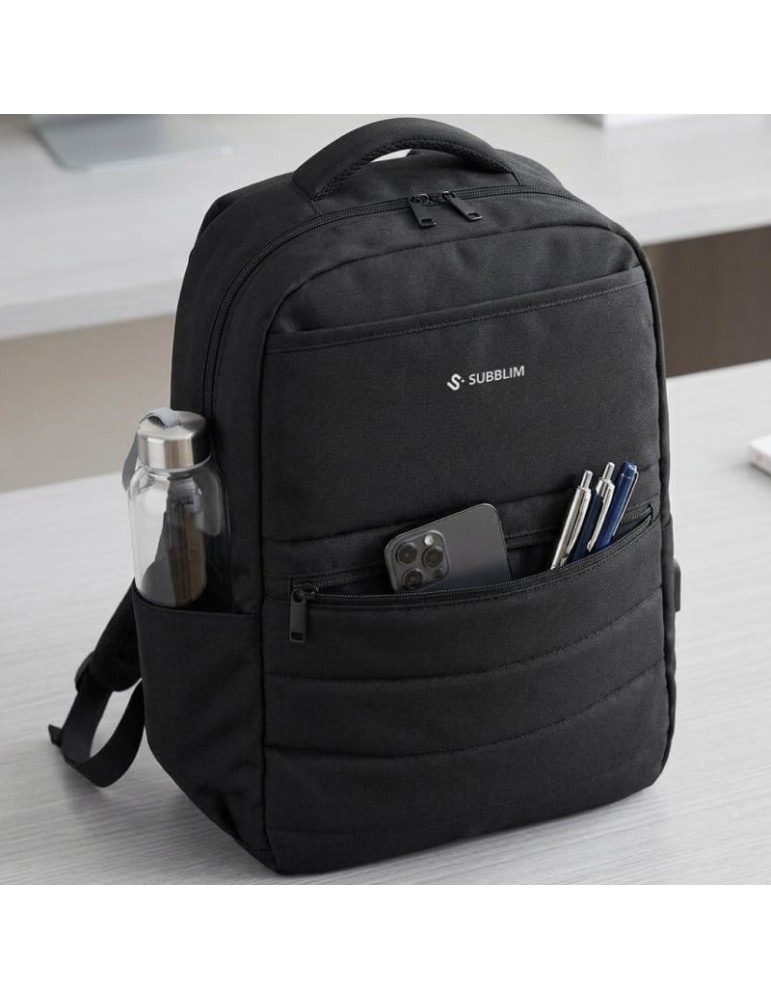 Mochila Subblim Compact Backpack 15L para Portátiles hasta 15.6"/ Repelente al agua/ Cinta para Trolley/ Negra